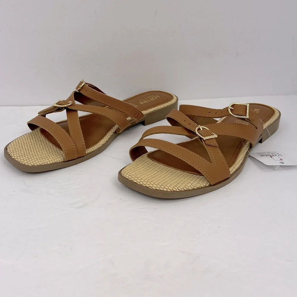 LOTTINI, VACCHETTA MULTI STRAP, BROWN LEATHER FLAT SANDALS, SIZE US 9.5 EU 41